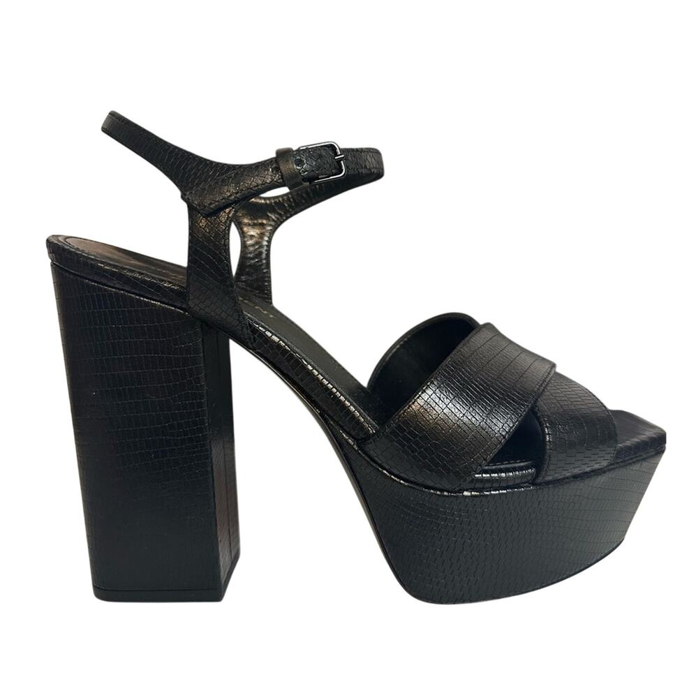 Saint Laurent Farrah Platform Sandals Black Croc Leather size IT 38 US 8 Chunky